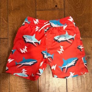 Red Shark-Print Kids Swim Shorts